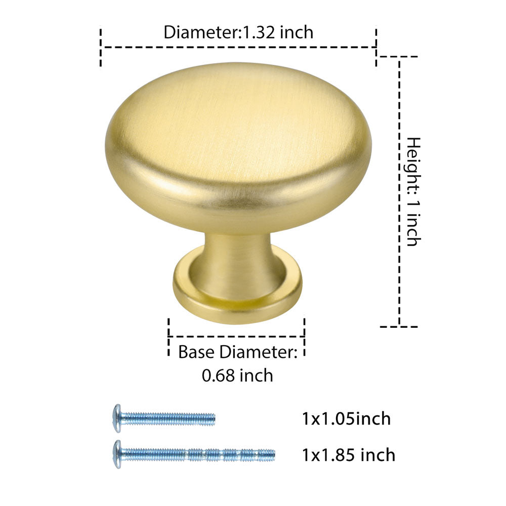 Kommodenkn?pfe aus gebürstetem Messing, goldfarbene, runde Badezimmerschrankkn?pfe - Goldenwarmde