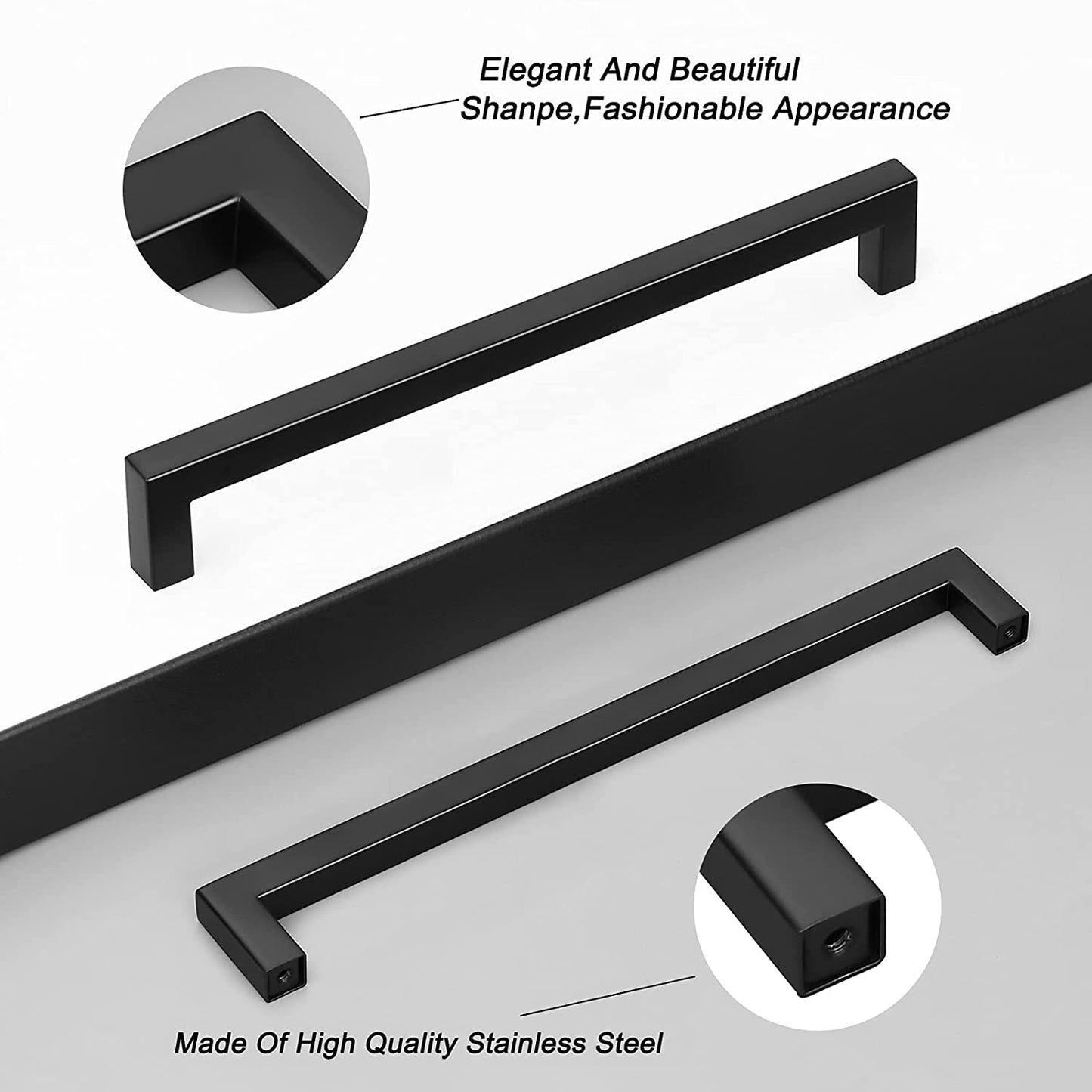 1 Stück Bohrlochabstand 76mm-458mm Schwarz Küche Hardware Schublade Griffe Quadrat