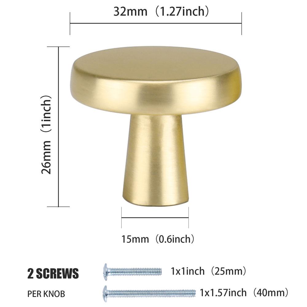 1 Stück 1,27 Zoll runder gebürsteter goldener Schrankknopf